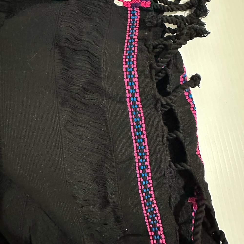 Hand Embroidered Woven Huipil Poncho from Mexico Black - Picture 6 of 10